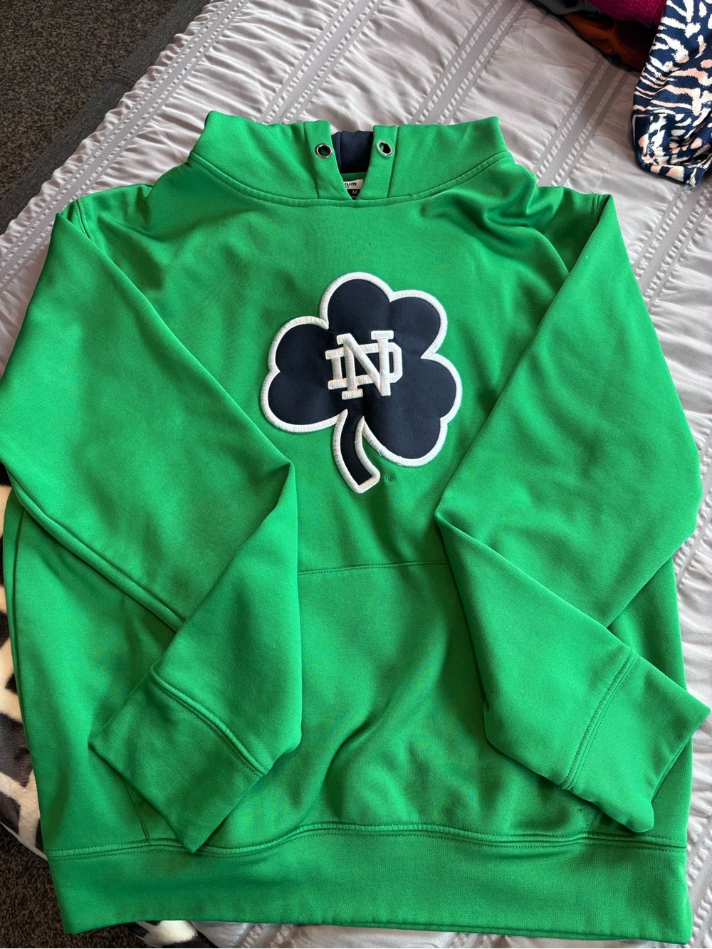 Stadium Athletics Green Hoodie with Navy Shamrock Logo